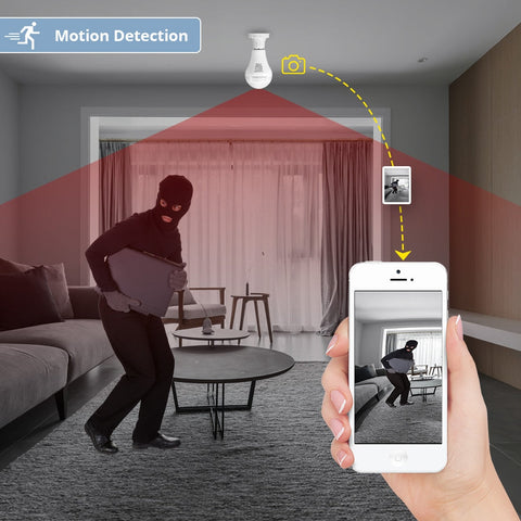 Image of LED Light 960P Wireless Panoramic Home Security WiFi CCTV Fisheye Bulb Lamp IP Camera 360 Degree Home Security Burglar