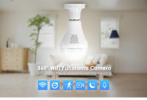 Image of LED Light 960P Wireless Panoramic Home Security WiFi CCTV Fisheye Bulb Lamp IP Camera 360 Degree Home Security Burglar