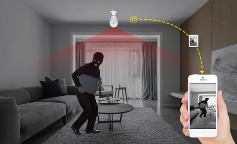 Image of LED Light 960P Wireless Panoramic Home Security WiFi CCTV Fisheye Bulb Lamp IP Camera 360 Degree Home Security Burglar